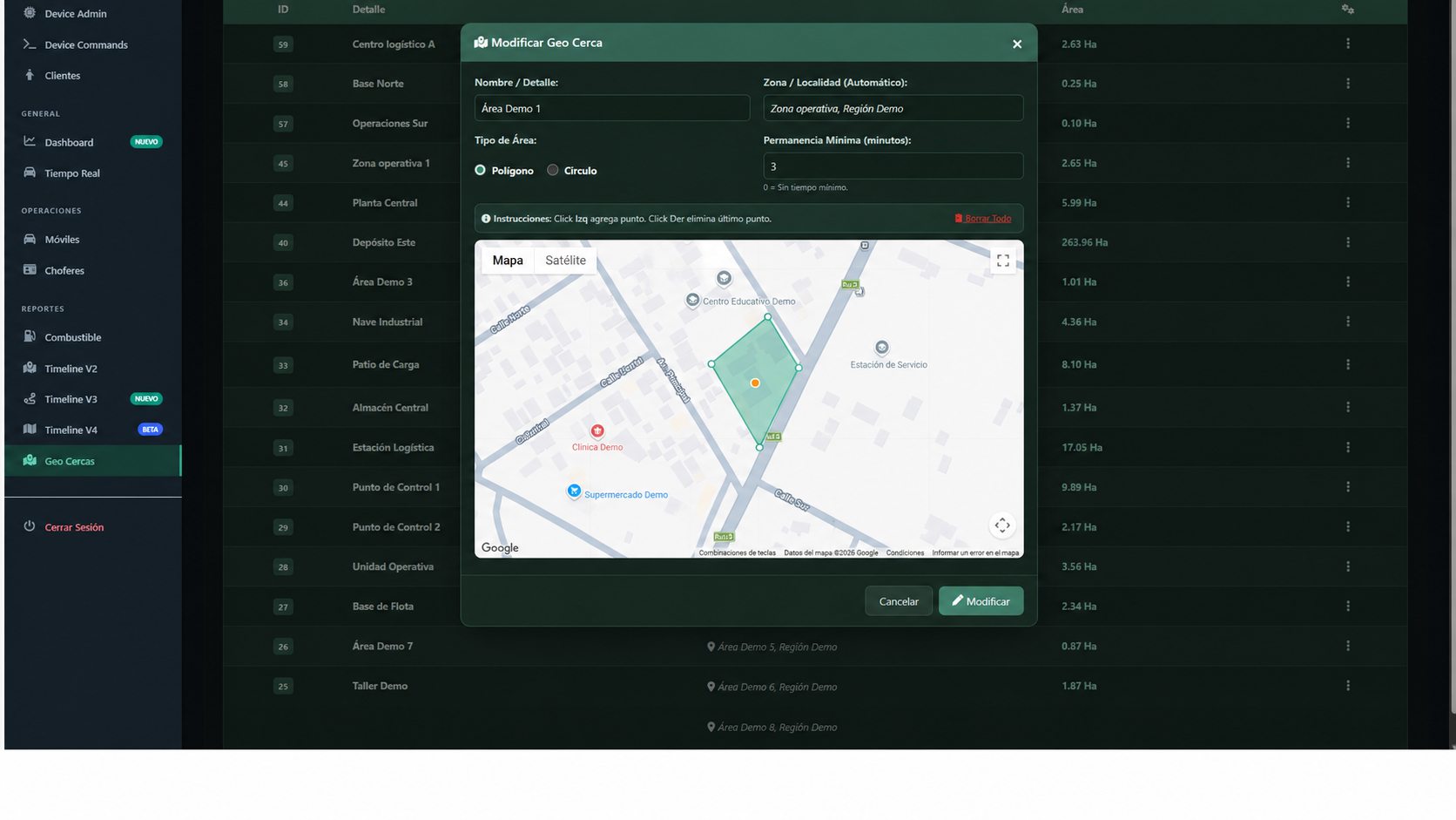 Configuración de una geocerca en Imperium Tracker